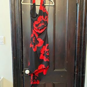 Flattering asymmetrical David Meister halter dress